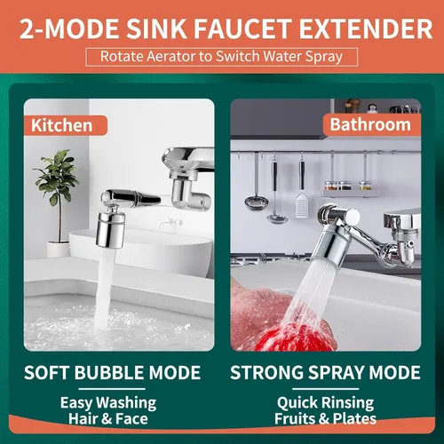 Miniatura 5 de Patentado CECEFIN 1080° Extensor de Grifo Giratoria - Aireador de Fregadero - Extensión de Grifo de Agua con 2 Modos de Salpicadura, Accesorio