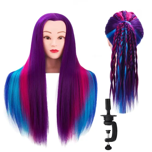 Miniatura 9 de Stancia Cabeza de maniquí para entrenamiento de cosmetología y suministros de estilista, cabeza de maniquí con 80% de cabello humano, cabeza