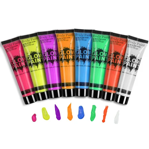 Miniatura 7 de GARYOB - Pintura para rostro y cuerpo que brilla en la oscuridad, luz UV y neón, fluorescente, 0.34 onzas, juego de 6 tubos 6 colores x 0.3 fl oz