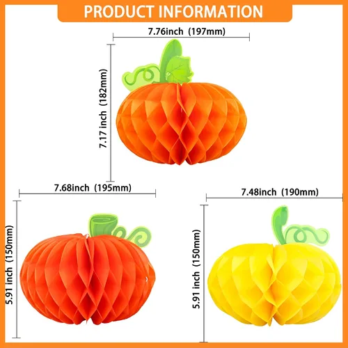 Miniatura 2 de Gyufise 6 centros de mesa de calabaza, calabaza de papel, panal, calabaza, centros de mesa de calabaza, calabazas de tejido 3D, decoración colgante