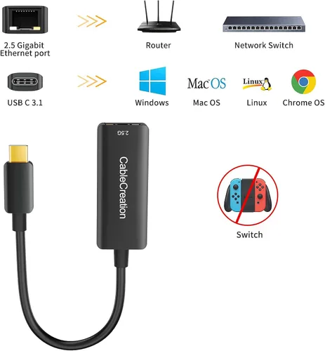Miniatura 4 de CableCreation Adaptador USB C a 2.5G Ethernet, USB C 3.1 a RJ45 2.5 Gigabit LAN Thunderbolt 3, compatible con MacBook Pro MacBook Air iPad Pro