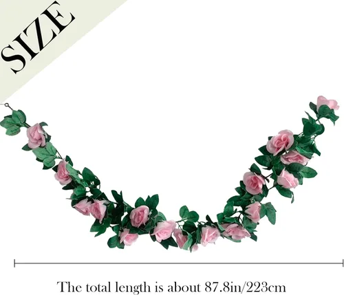 Miniatura 3 de Paquete de 2 Guirnaldas de Vid de Rosa Artificial Rosas Falsas Flores Plantas Enredaderas Colgantes Decoración de Hojas Florales para Boda Fiesta