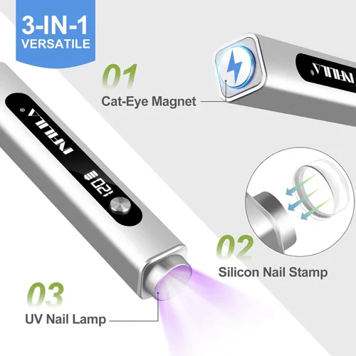 Miniatura 3 de NXJ INFILILA Luz UV multifuncional de mano para uñas de gel con imán de ojo de gato, lámpara de uñas portátil de curación flash para manicura
