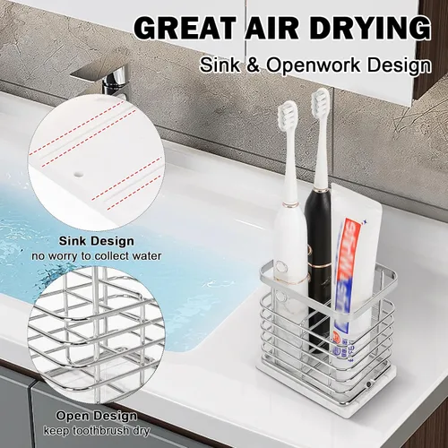 Miniatura 3 de Soporte para cepillos de dientes, lujoso soporte de metal para cepillo de dientes y pasta de dientes con base de mármol para baño, diseño calado