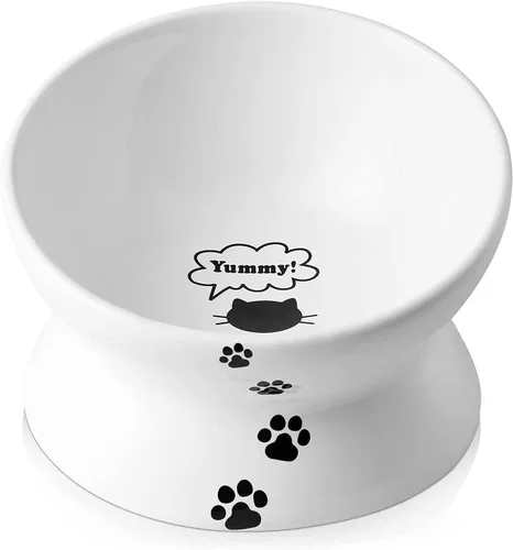 Miniatura 12 de Y YHY Cuenco elevado para comida para gatos, cuenco elevado para alimentos y agua para mascotas, cerámica, 15 onzas Gris