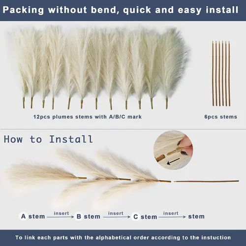 Miniatura 4 de 4 piezas de césped sintético de las pampas de 43 pulgadas/3.6 pies, no desprende pelusa, arreglo de plumas falsas de caña artificial grande