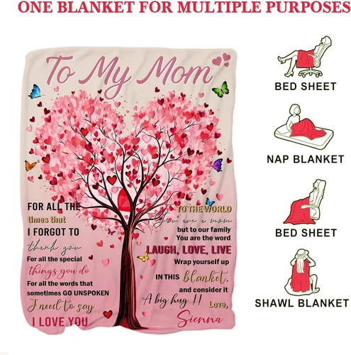 Miniatura 5 de Manta para mamá de hija o hijo, regalo de cumpleaños personalizado con árbol del amor, Navidad, día de la madre, manta suave y acogedora para mamá