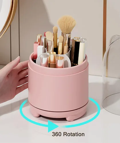 Organizador giratorio de 360 brochas de maquillaje con tapa de almacenamiento para cosméticos giratorios de acrílico transparente, taza de
