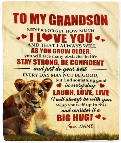 Miniatura 27 de Manta personalizada con texto en inglés «To My Grandson from Grandma Grandpa You Will Never Lose Lion Nison», manta de forro polar personalizada