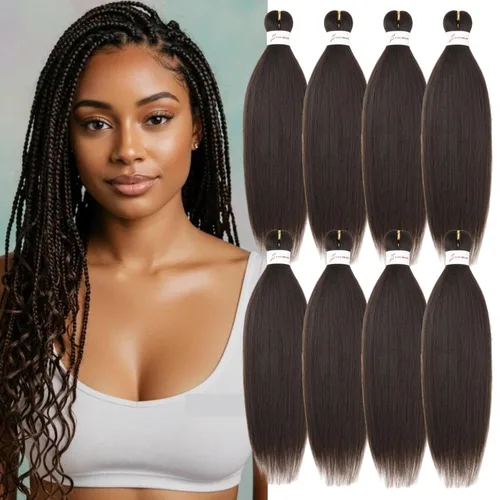 Miniatura 11 de Cabello trenzado preestirado, cabello trenzado degradado de 24 pulgadas, 6 paquetes de ajuste de agua caliente, cabello sintético Yaki profesional