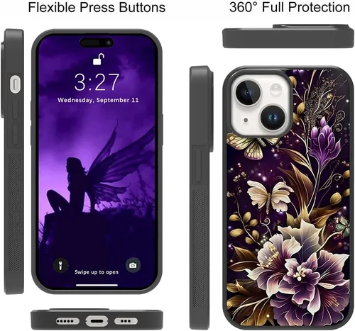 Miniatura 2 de OOK Funda Magnética para iPhone 15 Plus Diseño de Nebulosa Espacial de Flores Morado Profundo [Compatible con MagSafe] PC Duro + TPU Suave