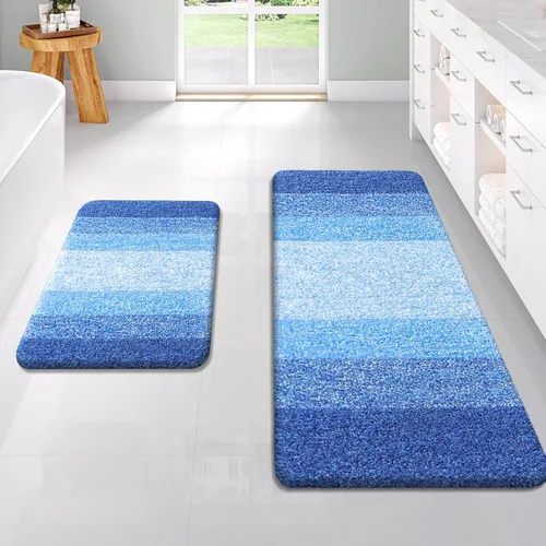 Miniatura 40 de OLANLY Juego de 2 alfombras de baño de microfibra suave y absorbente, antideslizantes, se pueden lavar y secar a máquina, alfombras de baño peludas