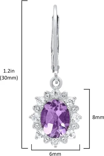 Miniatura 4 de MAX + STONE - Aretes colgantes ovalados de plata de ley 925 con halo y explosión de sol para mujer, piedra natal de 0.315 x 0.236 in con cierre