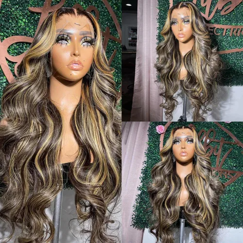 Miniatura 4 de Lemoda FB/27 Balayage - Pelucas de cabello humano con encaje frontal de 13 x 6 pulgadas, color degradado, ondulado, HD, transparente, encaje