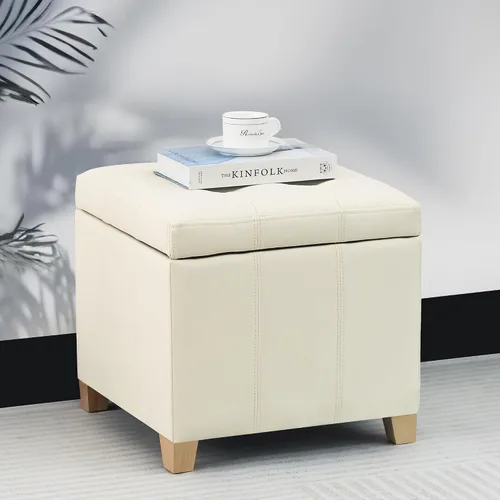 Miniatura 21 de Adeco Otomana moderna de cuero con ruedas, otomana cuadrada negra rodante de 18.8" con almacenamiento, taburete de tocador tapizado acolchado