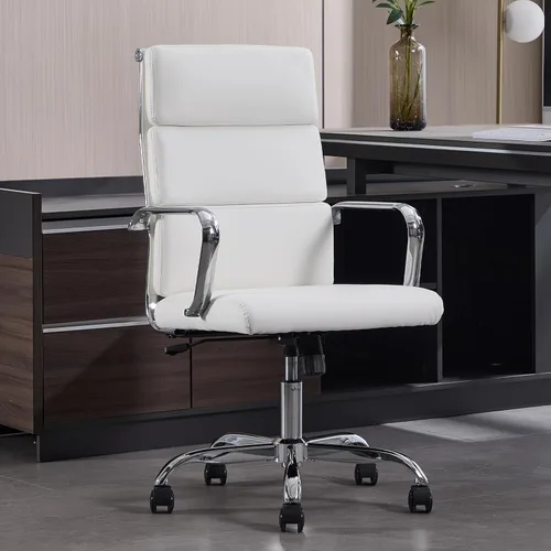 Miniatura 14 de Silla de oficina, ergonómicas ejecutivas para sala de conferencias, silla de escritorio de cuero acanalado con soporte lumbar, silla giratoria