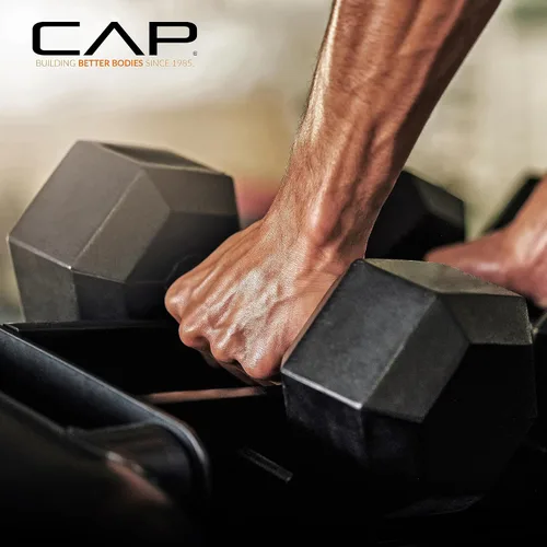 Miniatura 7 de CAP Barbell Juego de mancuernas hexagonales recubiertas de 150 libras con estante vertical Múltiples opciones Estante azul