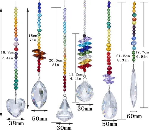 Miniatura 2 de H&D HYALINE & DORA Colgantes de cristal de cristales coloridos, candelabros con atrapasueños de prismas, adornos colgantes de cristal de chakra