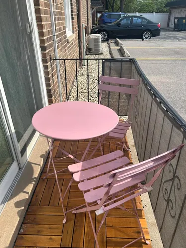 Miniatura 6 de Juego de 3 piezas de muebles de patio para exteriores, mesa y sillas plegables con marco de acero de primera calidad, resistente a la intemperie