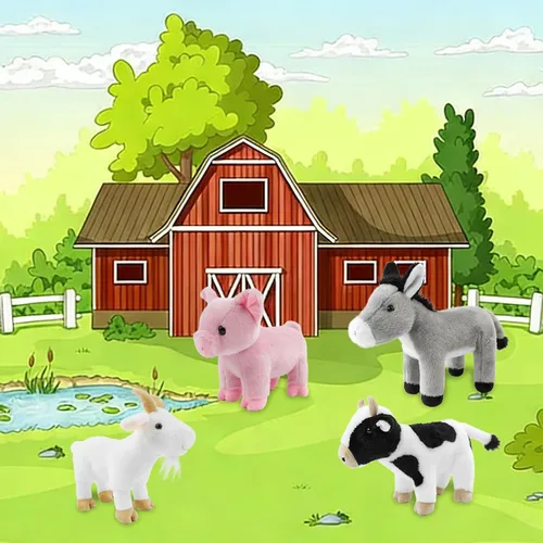 Miniatura 5 de Juego de 4 animales de peluche de granja de 8 pulgadas – cerdo, cabra, vaca y burro, juguetes ultrasuaves y lavables para niños, adorable decoración