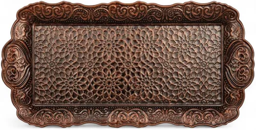 Miniatura 12 de Alisveristime Bandeja pequeña de metal ornamentado para servir – Bandeja decorativa con motivo otomano (14.2 x 7.1 pulgadas, 10.8 onzas)