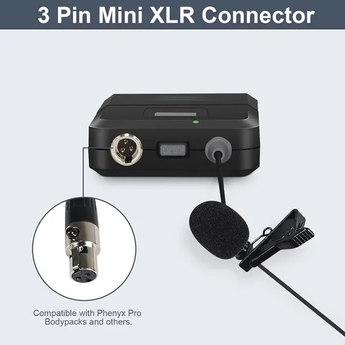 Miniatura 4 de Phenyx Pro PTU-5000 Micrófono inalámbrico de solapa con mini conector XLR, cartucho de condensador unidireccional, ideal para escenario, iglesia