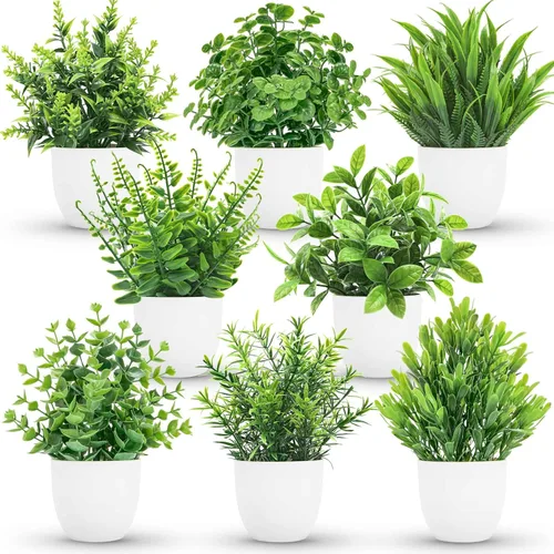 Der Rose Paquete de 8 plantas falsas pequeñas artificiales en maceta para el hogar, oficina, granja, baño, dormitorio, decoración interior