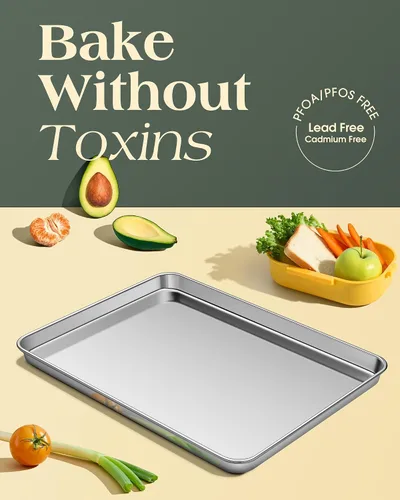 Miniatura 2 de Juego de Bandejas para Hornear de 2, Hojas de Galletas Comerciales de Acero Inoxidable para Hornear, Bandejas Grandes para Horno de 18 x 13 Pulgadas