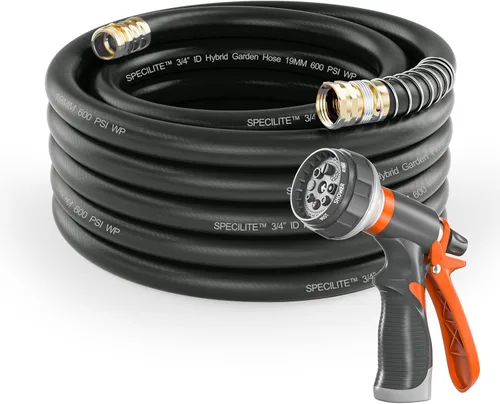 Miniatura 26 de SPECILITE Manguera de jardín de 50 pies x 5/8 pulgadas, manguera de agua resistente, flexible y ligera, explosión de 600 psi, manguera de goma 5/8