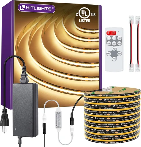 Miniatura 9 de HitLights - Tira de luces LED COB de color blanco cálido de 3000 K, cinta de luz de alta densidad de 16.4 pies, 12 V, 2400 LED, 305+ lm/pie, CRI