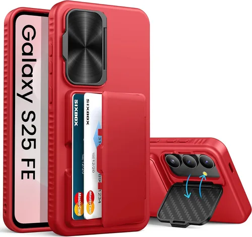 Miniatura 28 de Funda para Samsung Galaxy S25 FE, tarjetero integrado, soporte y cubierta para lente, prueba de caídas de grado militar, borde de silicona suave