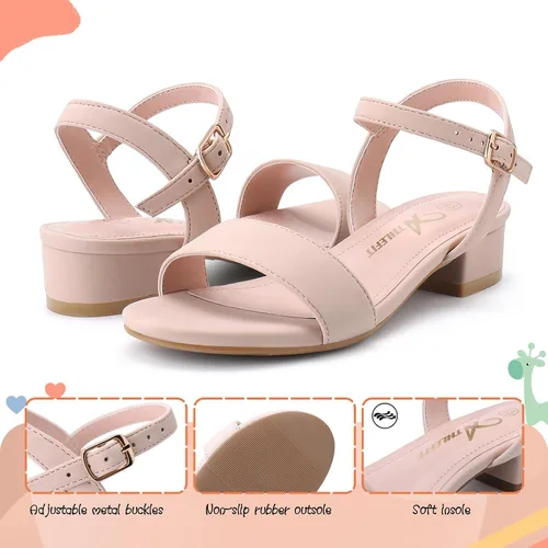 Miniatura 17 de Athlefit Sandalias para niñas, puntera abierta, correa en el tobillo, tacones bajos, zapatos de vestir para niñas pequeñas y grandes