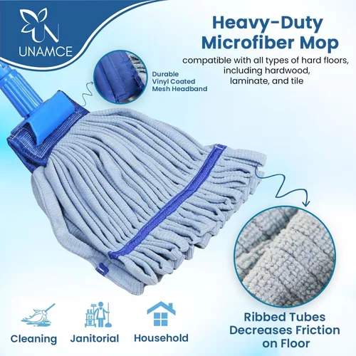 Miniatura 5 de Paquete de 2 cabezales de trapeador de microfibra resistentes de repuesto, resistente, azul, lavable a máquina, extra absorbente, extra grande