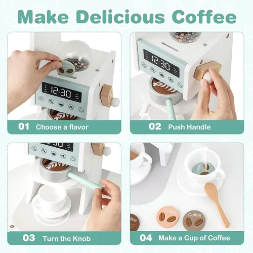 Miniatura 3 de INFANS Juego de cocina esquinera para niños, juego de cocina de madera para niños pequeños con luces, sonidos, máquina de café, lavadora, gabinete