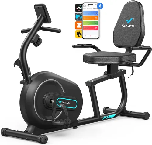 MERACH Bicicleta Reclinable Estática para el Hogar con Bluetooth Inteligente y Aplicación Exclusiva para Bicicletas de Ejercicio, LCD, Manillar con