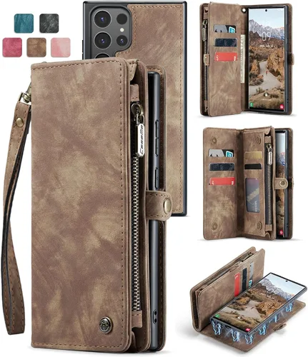 Miniatura 28 de Funda tipo cartera desmontable 2 en 1 para Samsung Galaxy S23 con tarjetero y funda de piel retro de alta calidad con tapa magnética, bolsillo