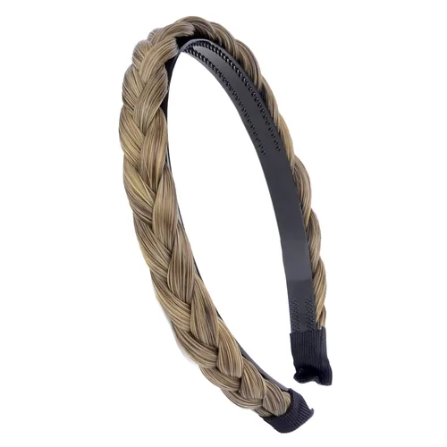 Miniatura 12 de Ancho de 1.5 cm Banda de pelo sintético trenzada estrecha con dientes para mujeres y niñas (Negro)