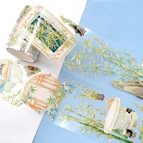 Miniatura 16 de Cinta washi de rosa para collage original de flores, creatividad, hecha a mano, para libro de diario, material PET con efecto láser (90395)