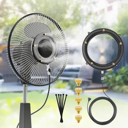 Kit de nebulización de ventilador. Misters de ventilador para refrigeración al aire libre, anillo rociador integrado para exteriores con válvula de