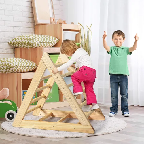Miniatura 2 de GLACER Escalera triangular de madera para escalar, escalador triangular para niños pequeños con 3 escaleras de escalada diferentes para niños de 3