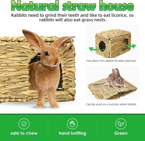 Miniatura 3 de Bunny Grass House - Escondite de césped natural comestible hecho a mano para conejos, conejillos de indias y animales pequeños para jugar, dormir
