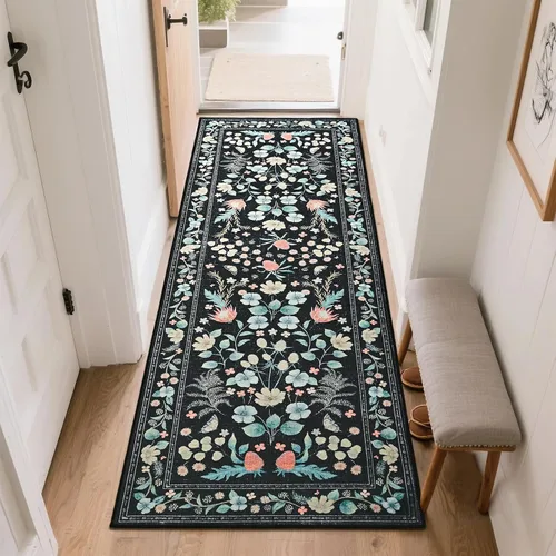 Miniatura 23 de Przemy Alfombra de Pasillo para Dormitorio, 2x6 pies Alfombra Lavable Antideslizante, Pequeña Alfombra Floral para Entrada, Pasillo, Cama de Niñas