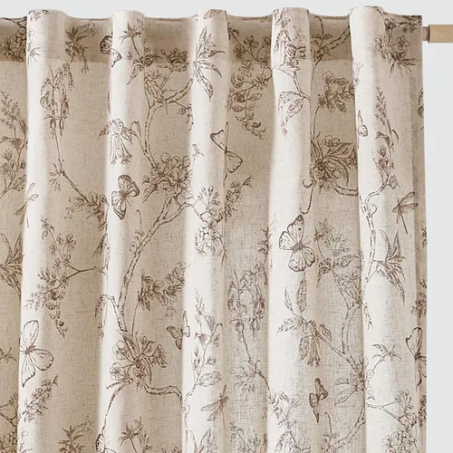 Miniatura 15 de JINCHAN Cortinas florales de lino para sala de estar, cortinas negras de estilo granja francesa de campo, cortinas de 63 pulgadas de largo, cortinas