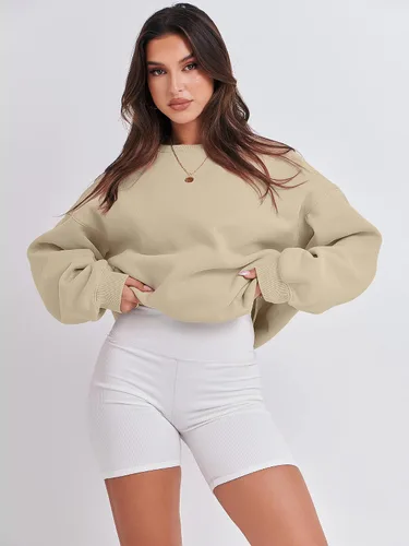 Miniatura 3 de ANRABESS Sudadera de manga larga para mujer, casual, cuello redondo, ajuste holgado, sudadera con capucha de forro polar para otoño