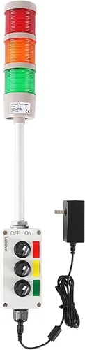 Luz de señal LED Andon de 3 pilas con zumbador, rojo/amarillo/verde, encendido/apagado/flash, interruptor selector ABB, adaptador de corriente