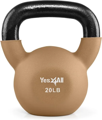 Miniatura 24 de Yes4All Pesas rusas, pesas rusas de hierro fundido recubiertas de neopreno de 5-65 LB, asa de agarre ancho y fondo plano para balanceos, B. 10