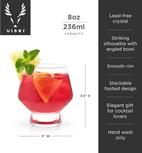 Miniatura 3 de Viski Raye Copas de ponche de cristal con patas juego de 2 - Juego de regalo de copas de cóctel de vidrio transparente de cristal premium, sin