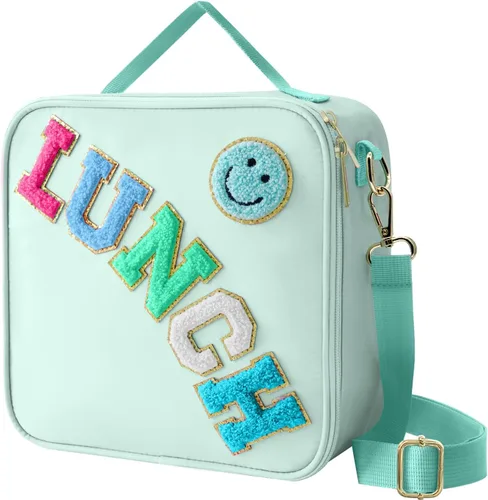Miniatura 16 de Lonchera aislada con correa ajustable para el hombro, lonchera de nailon preppy grande con aislamiento, bolsa de almuerzo reutilizable con bolsa