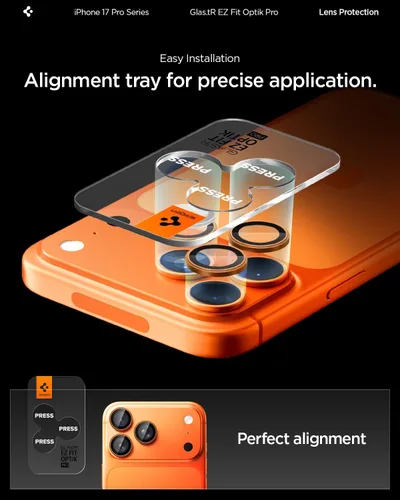 Miniatura 4 de Spigen Protector de Pantalla para Lente de Cámara [GlasTR EZ Fit Optik Pro] Diseñado para iPhone 17 Pro Max iPhone 17 Pro [Compatible con Fundas]