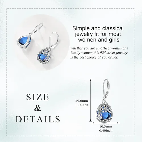 Miniatura 40 de Aretes colgantes con forma de lágrima de filigrana de piedra lunar de plata de ley 925 con cierre de palanca para mujer, regalos de joyería